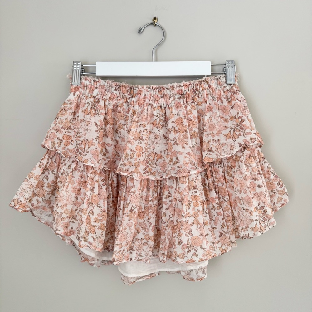 Love Shack Fancy Cotton Tiered Dorin Ruffle Mini Skirt in Vanilla Foam Size S - Picture 8 of 16